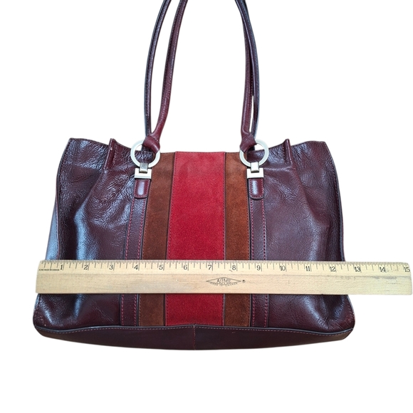 Vintage Etienne Aigner Tri Color Leather Shoulder Bag Tan Burgundy Red Handbag - Picture 12 of 15